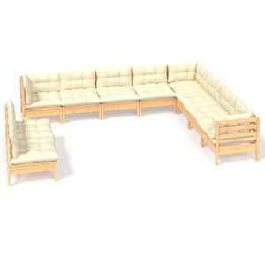 vidaXL Salon de jardin 10 pcs avec coussins crème Bois de pin massif