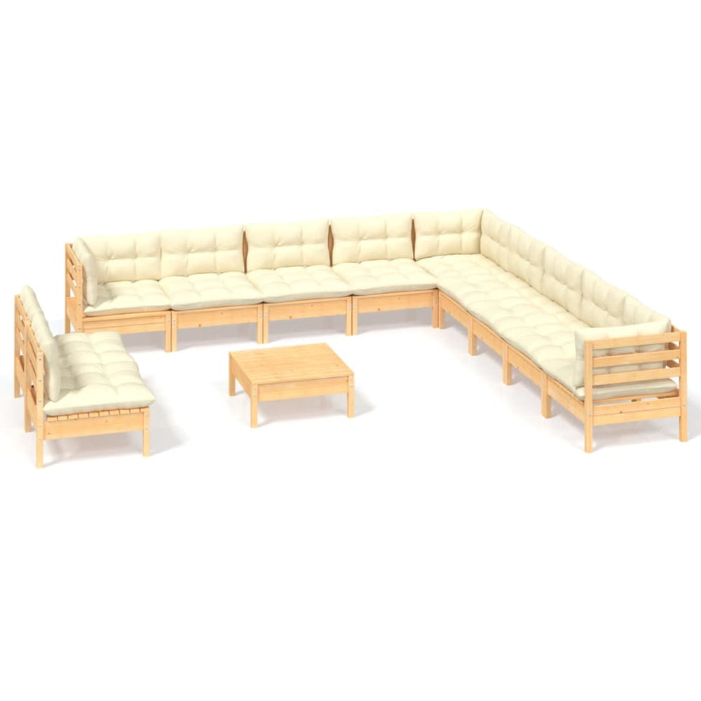 vidaXL Salon de jardin 12 pcs avec coussins crème Bois de pin massif