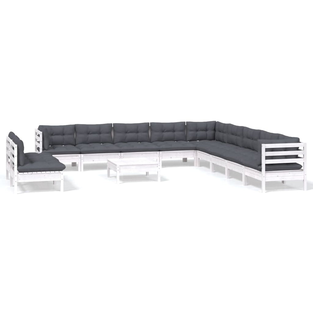 vidaXL Ensemble de jardin lounge 12 pcs avec coussins Blanc Bois de pin massif