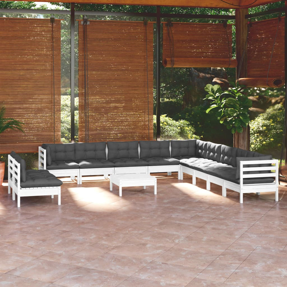 vidaXL Ensemble de jardin lounge 12 pcs avec coussins Blanc Bois de pin massif
