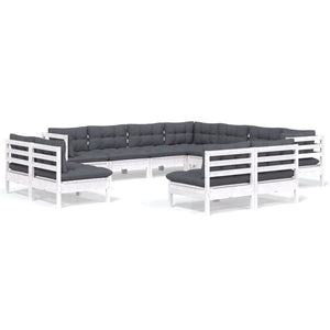 11-tlg. Garten-Lounge-Set mit Kissen Weiß Massivholz Kiefer