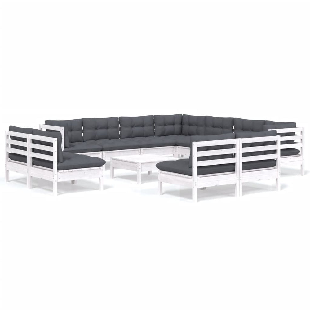 vidaXL Ensemble de jardin lounge 12 pcs avec coussins Blanc Bois de pin massif