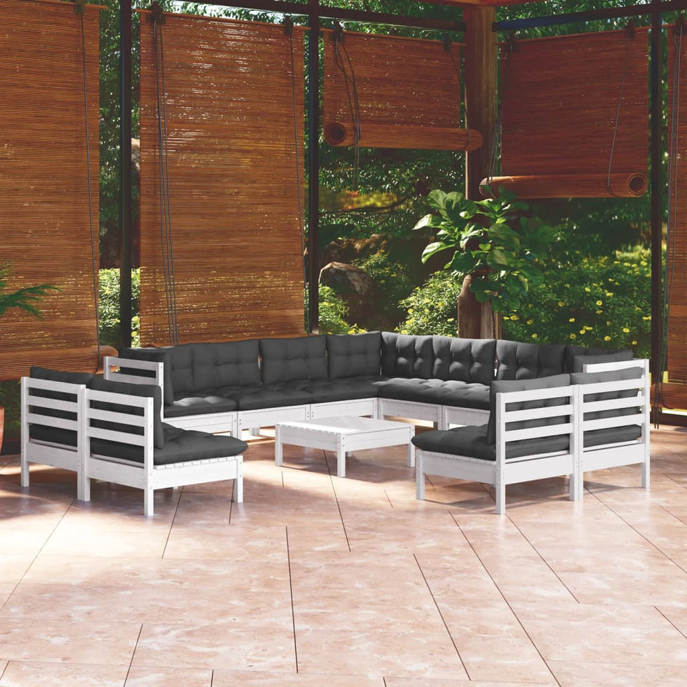 vidaXL Ensemble de jardin lounge 12 pcs avec coussins Blanc Bois de pin massif