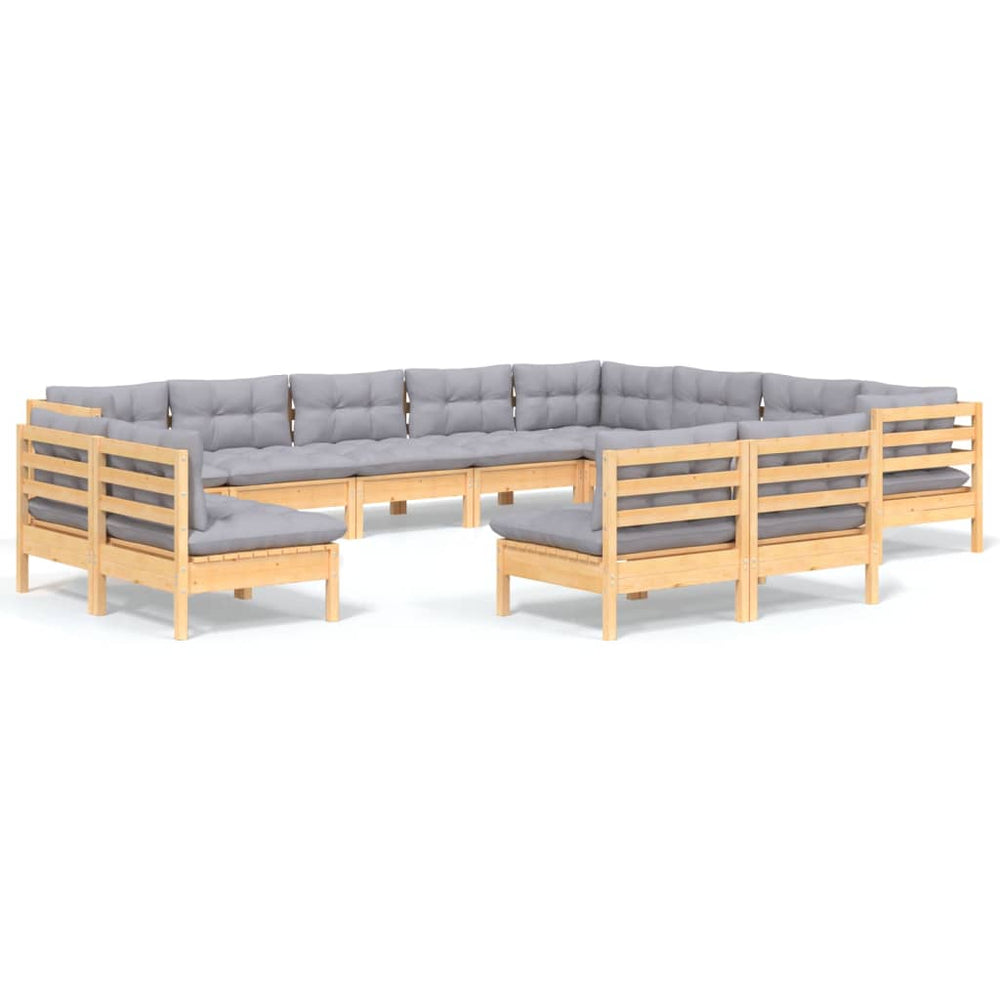 vidaXL Salon de jardin 12 pcs avec coussins gris Bois de pin massif