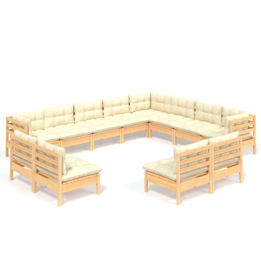 vidaXL Salon de jardin 12 pcs avec coussins crème Bois de pin massif