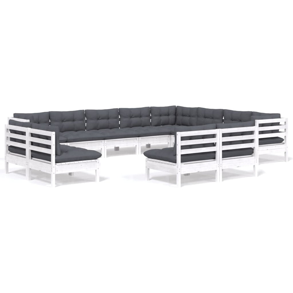 vidaXL Ensemble de jardin lounge 12 pcs avec coussins Blanc Bois de pin massif