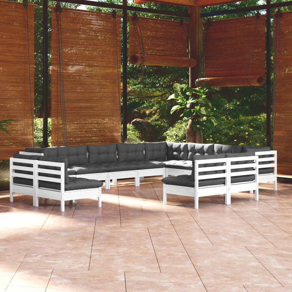 vidaXL Ensemble de jardin lounge 12 pcs avec coussins Blanc Bois de pin massif