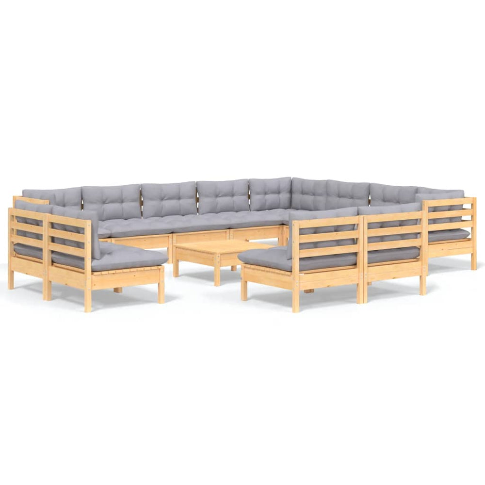 vidaXL Ensemble de jardin 13 pcs avec coussins gris Bois de pin massif