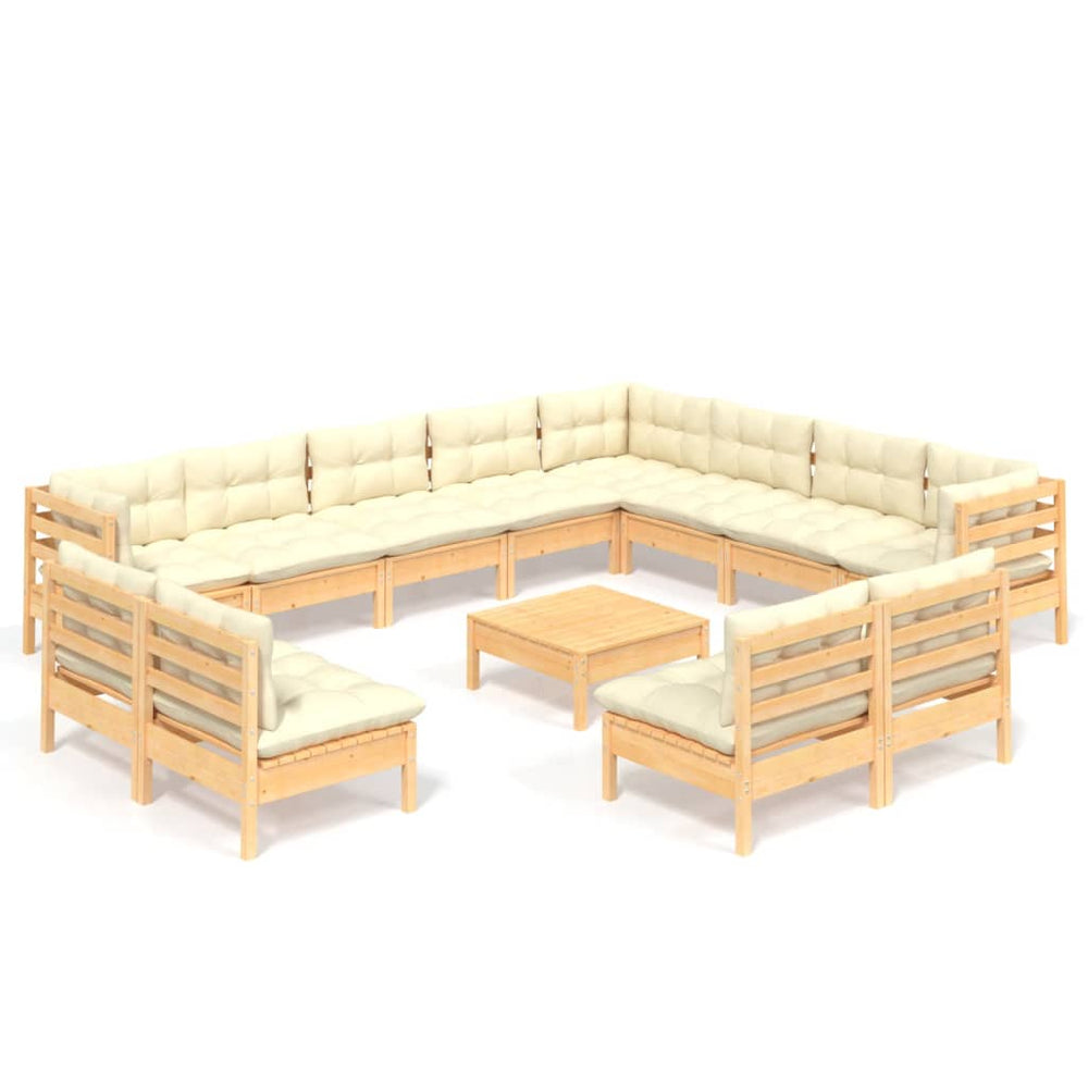 vidaXL Salon de jardin 13 pièces avec coussins crème Bois de pin massif