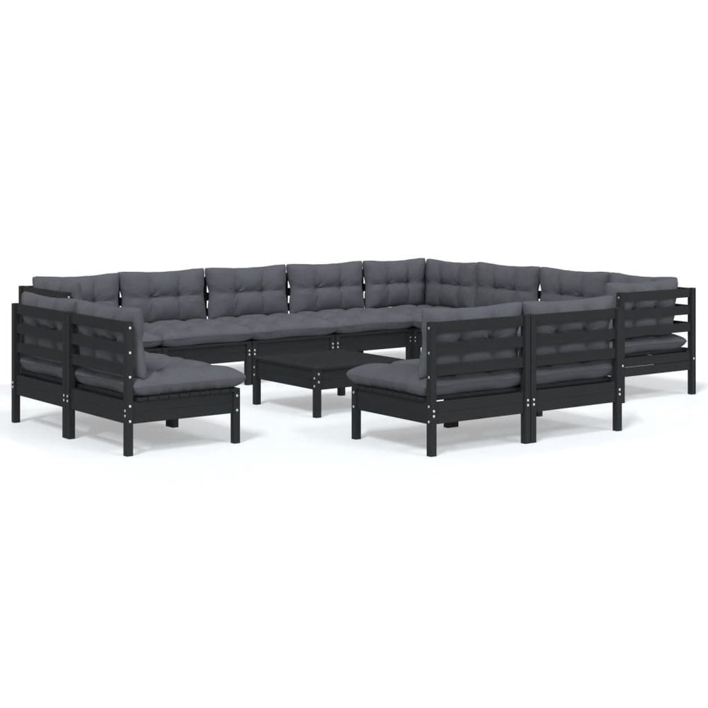 vidaXL Ensemble de jardin 13 pièces avec coussins Noir Bois de pin massif
