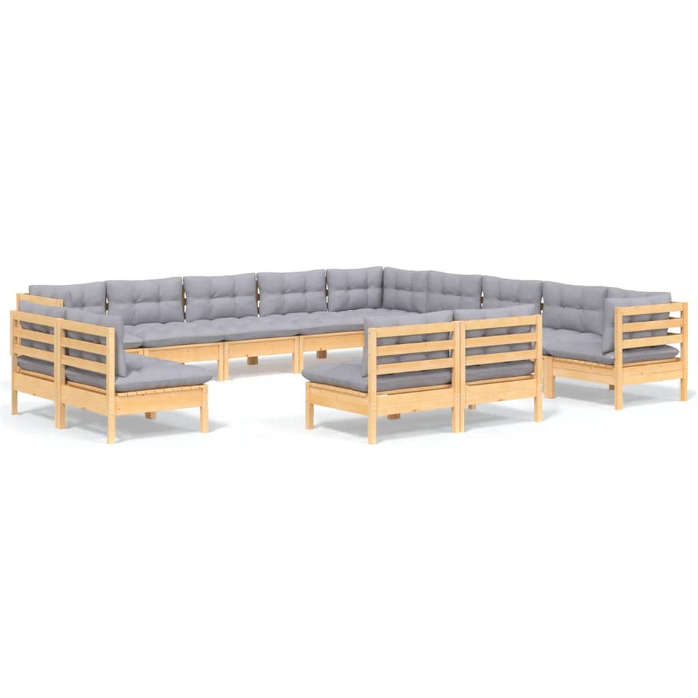 vidaXL Ensemble de jardin 13 pcs avec coussins gris Bois de pin massif