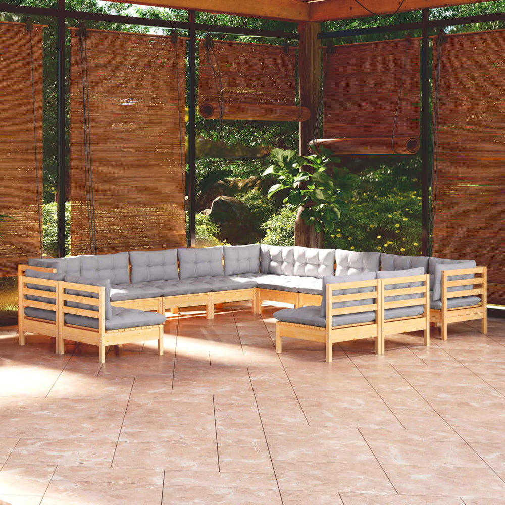 vidaXL Ensemble de jardin 13 pcs avec coussins gris Bois de pin massif