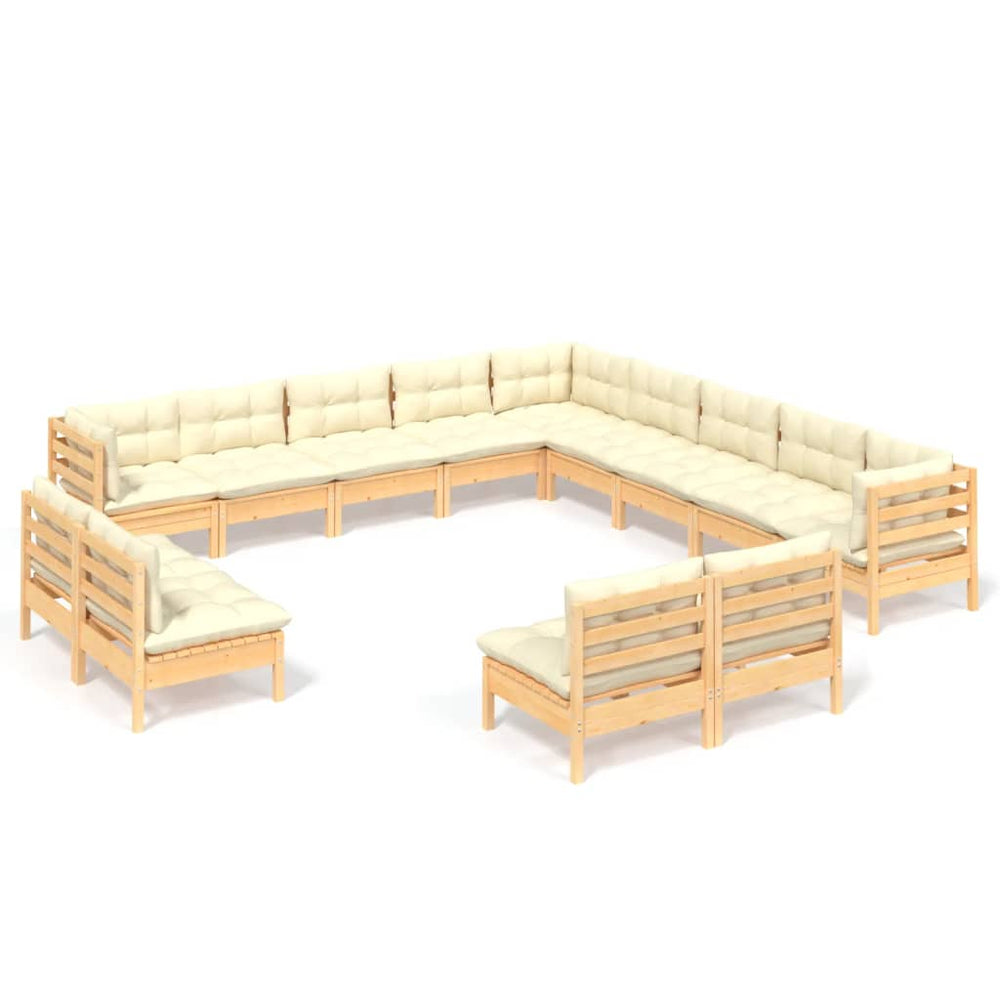 vidaXL Salon de jardin 13 pièces avec coussins crème Bois de pin massif