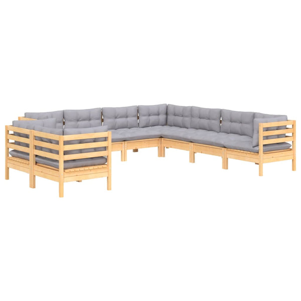 9-tlg. Garten-Lounge-Set mit Grauen Kissen Massivholz Kiefer