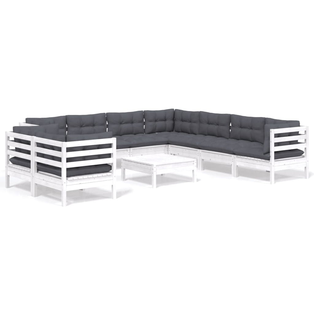 10-tlg. Garten-Lounge-Set mit Kissen Weiß Massivholz Kiefer