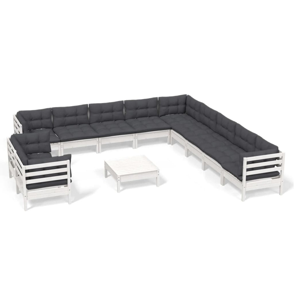 vidaXL Ensemble de jardin lounge 12 pcs avec coussins Blanc Bois de pin massif