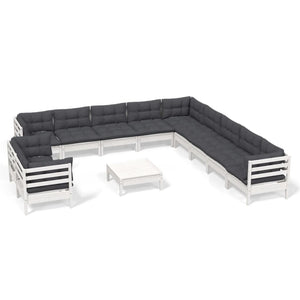 12-tlg. Garten-Lounge-Set mit Kissen Weiß Massivholz Kiefer