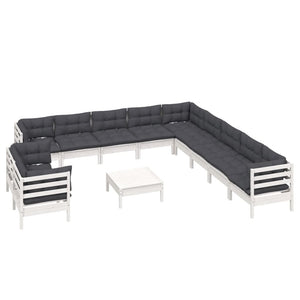 12-tlg. Garten-Lounge-Set mit Kissen Weiß Massivholz Kiefer