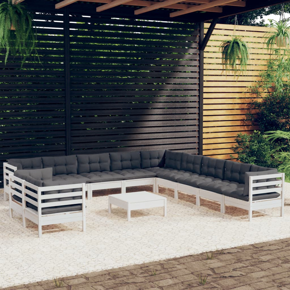 vidaXL Ensemble de jardin lounge 12 pcs avec coussins Blanc Bois de pin massif