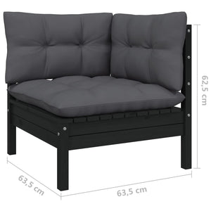 vidaXL Ensemble de jardin 11 pcs avec coussins Noir Bois de pin massif
