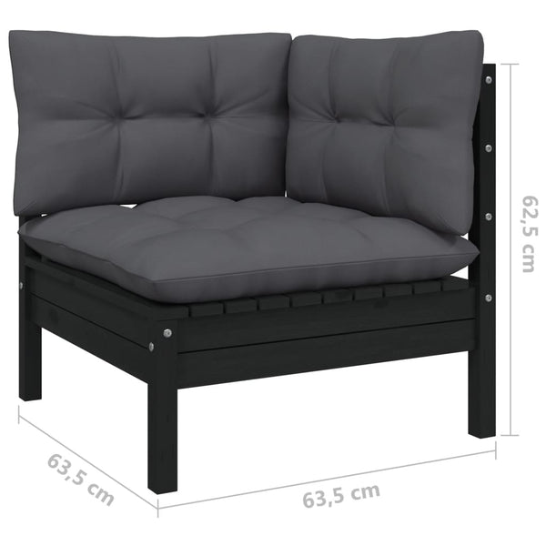 vidaXL Ensemble de jardin 11 pcs avec coussins Noir Bois de pin massif
