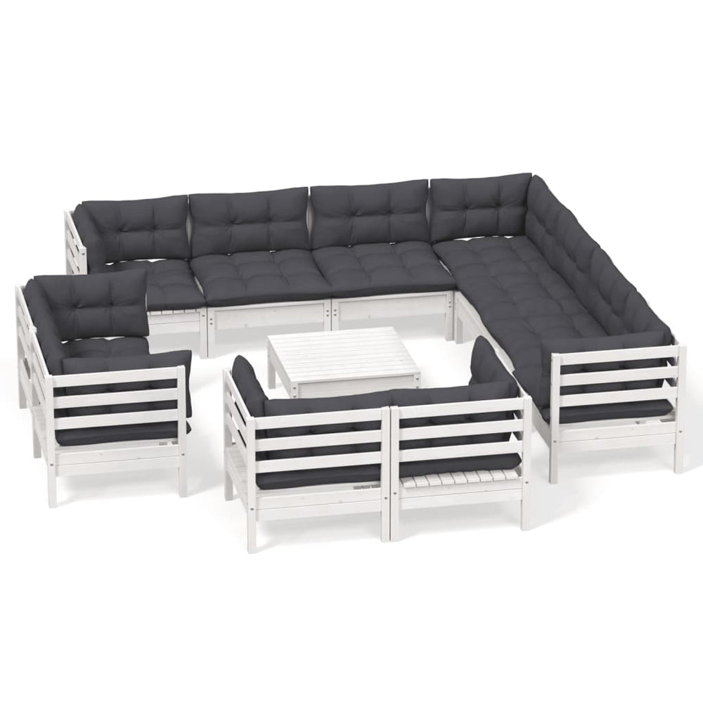 vidaXL Ensemble de jardin lounge 12 pcs avec coussins Blanc Bois de pin massif