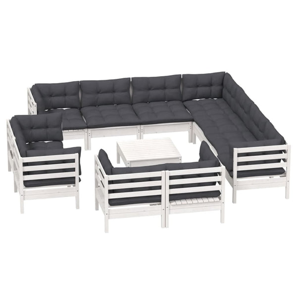 12-tlg. Garten-Lounge-Set mit Kissen Weiß Massivholz Kiefer