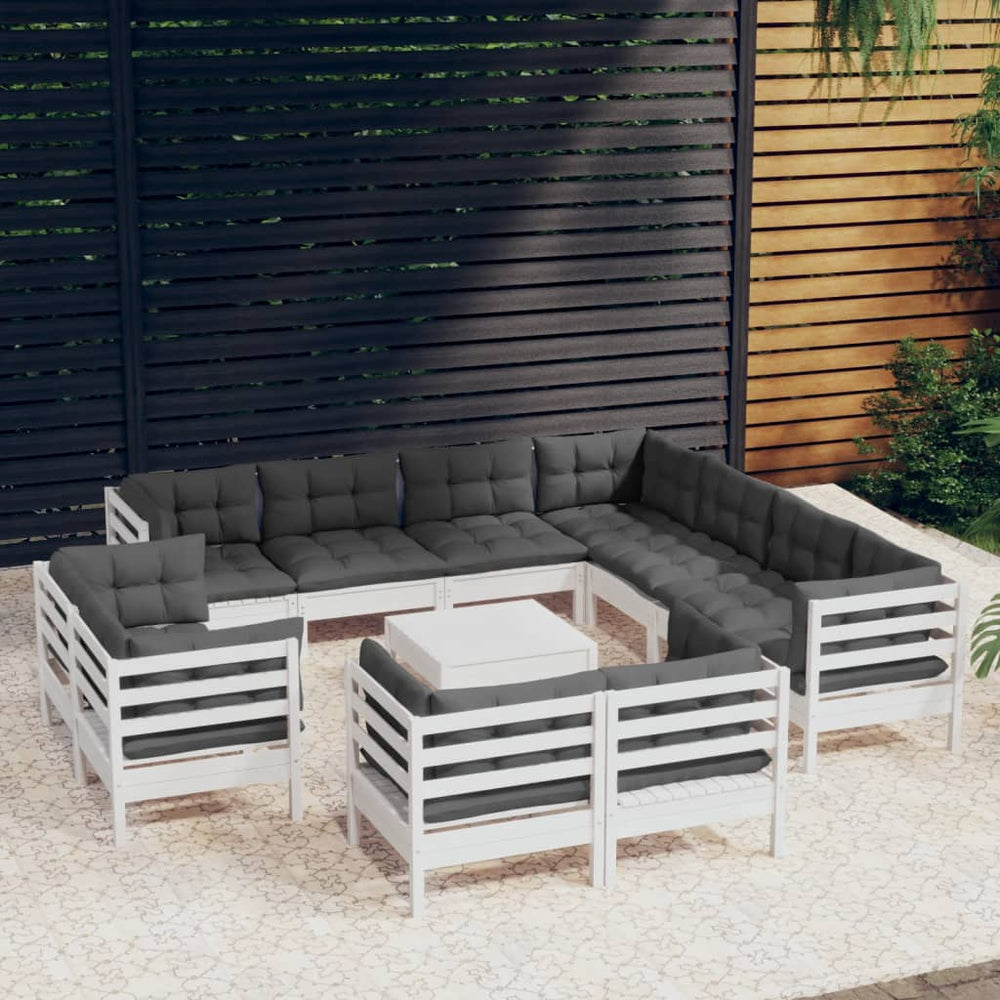 vidaXL Ensemble de jardin lounge 12 pcs avec coussins Blanc Bois de pin massif
