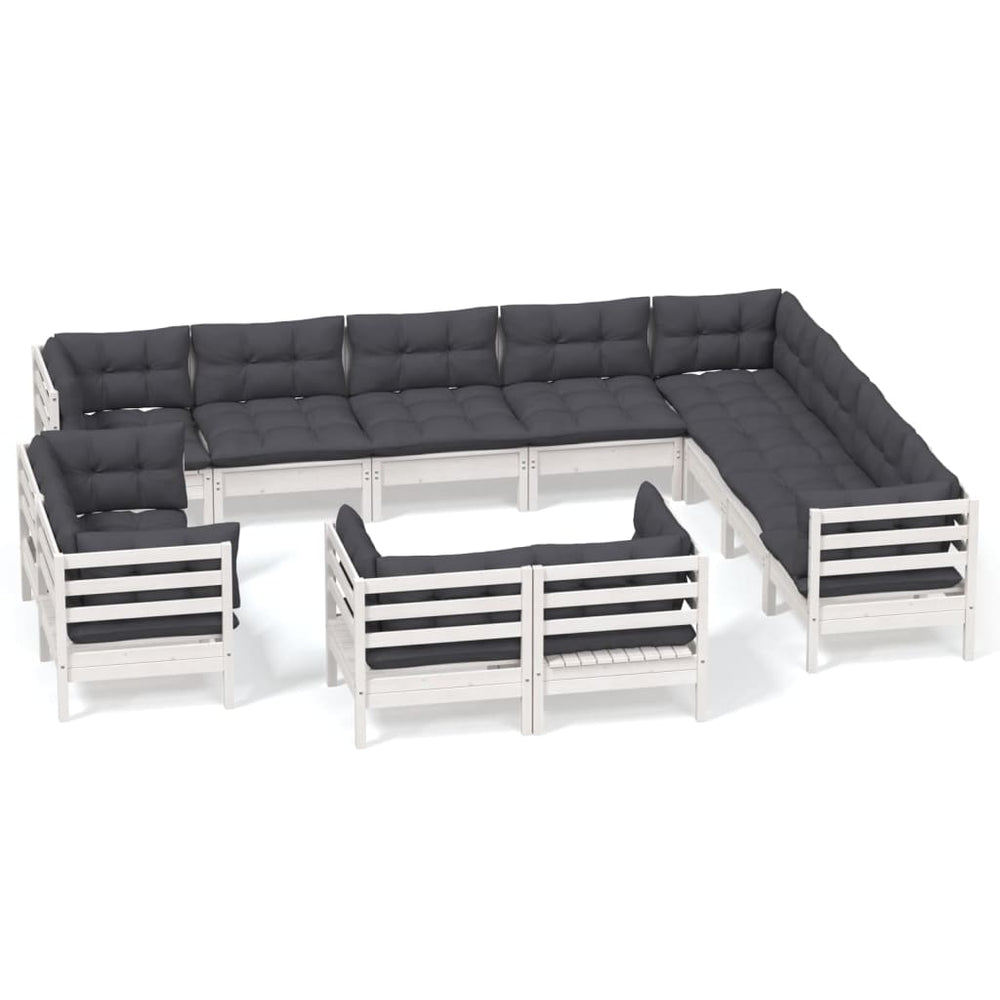 vidaXL Ensemble de jardin lounge 12 pcs avec coussins Blanc Bois de pin massif