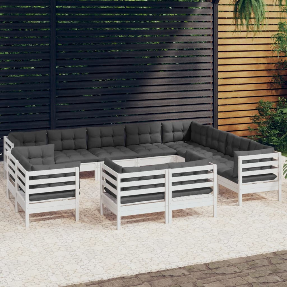 vidaXL Ensemble de jardin lounge 12 pcs avec coussins Blanc Bois de pin massif