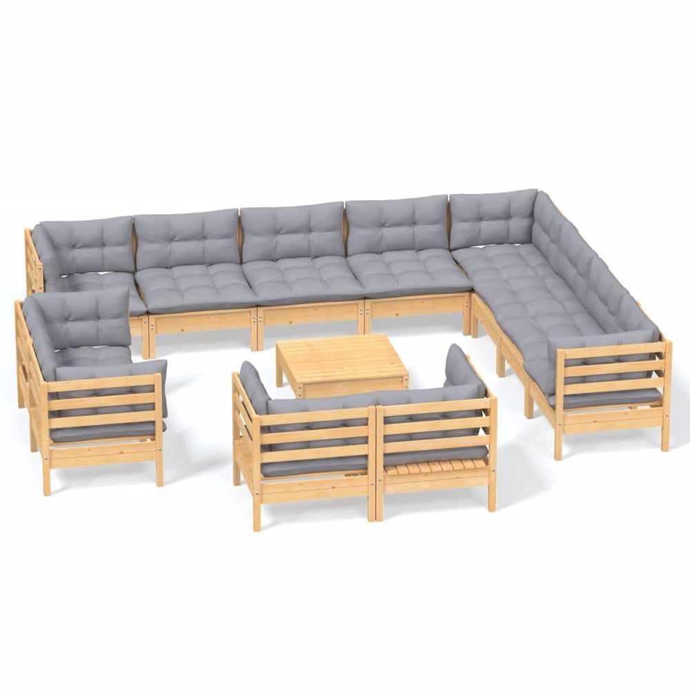 vidaXL Ensemble de jardin 13 pcs avec coussins gris Bois de pin massif