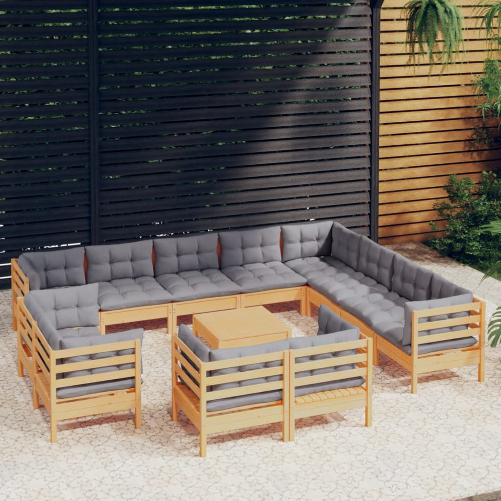 vidaXL Ensemble de jardin 13 pcs avec coussins gris Bois de pin massif