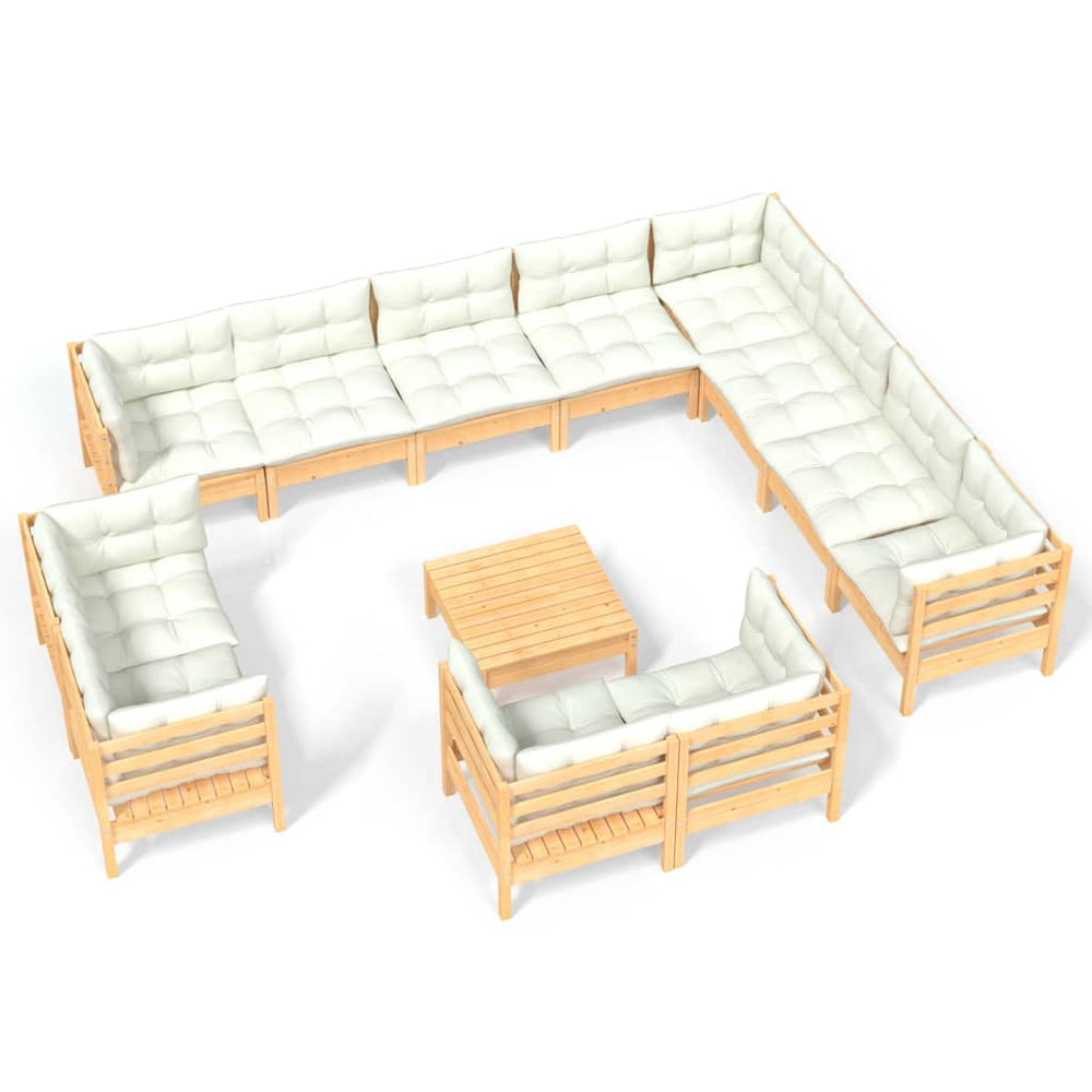 vidaXL Salon de jardin 13 pièces avec coussins crème Bois de pin massif