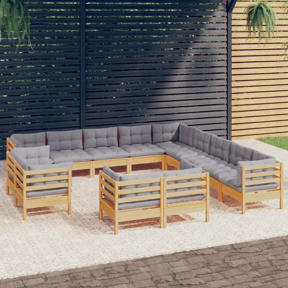 vidaXL Ensemble de jardin 13 pcs avec coussins gris Bois de pin massif