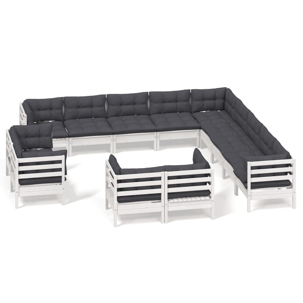 vidaXL Salon de jardin 13 pcs avec coussins Blanc Bois de pin massif