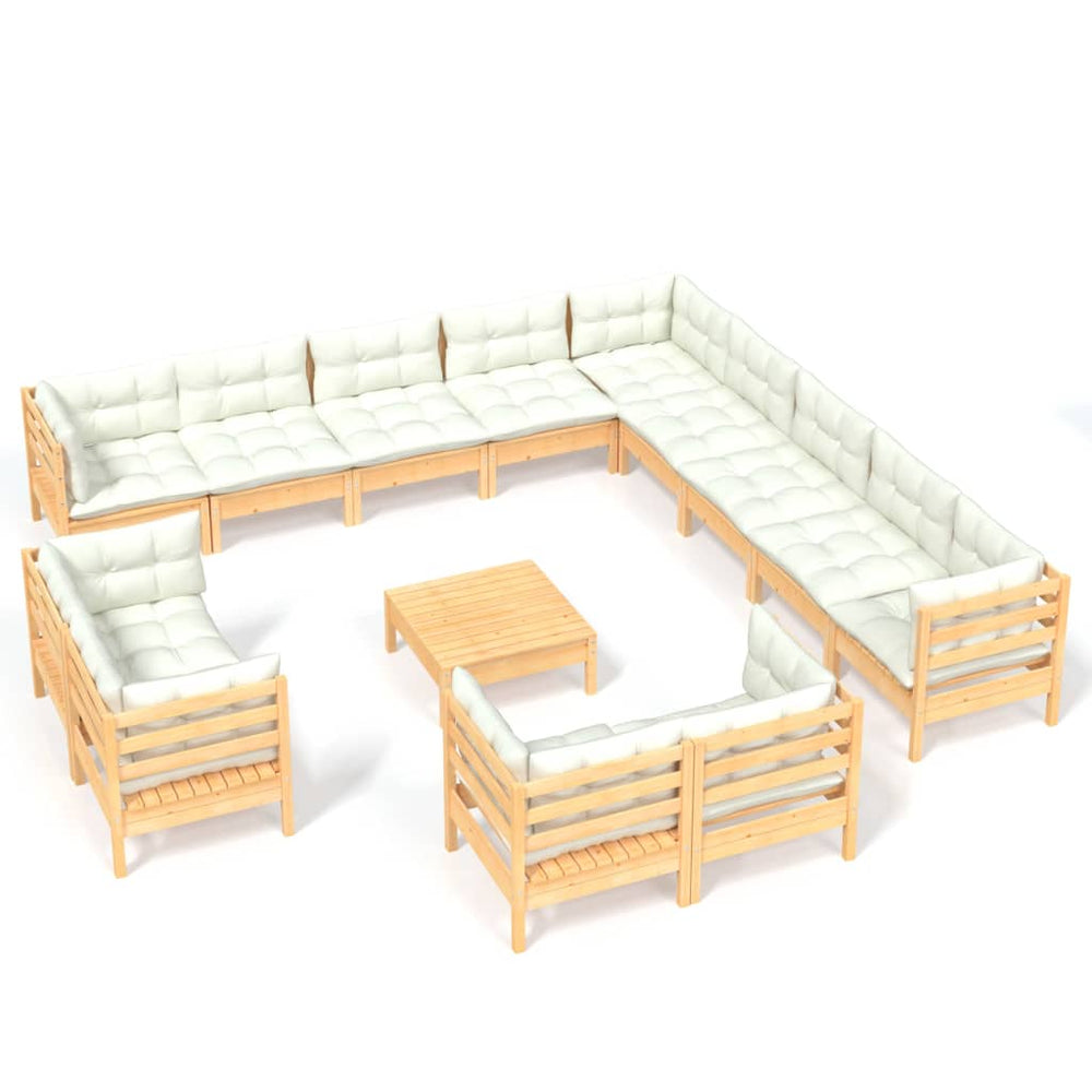 vidaXL Salon de jardin 14 pièces avec coussins crème Bois de pin massif