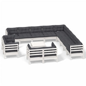 vidaXL Salon de jardin 14 pcs avec coussins Blanc Bois de pin massif