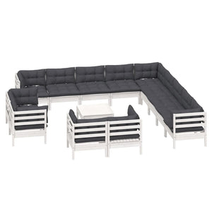 vidaXL Salon de jardin 14 pcs avec coussins Blanc Bois de pin massif