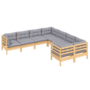 8-tlg. Garten-Lounge-Set mit Grauen Kissen Massivholz Kiefer