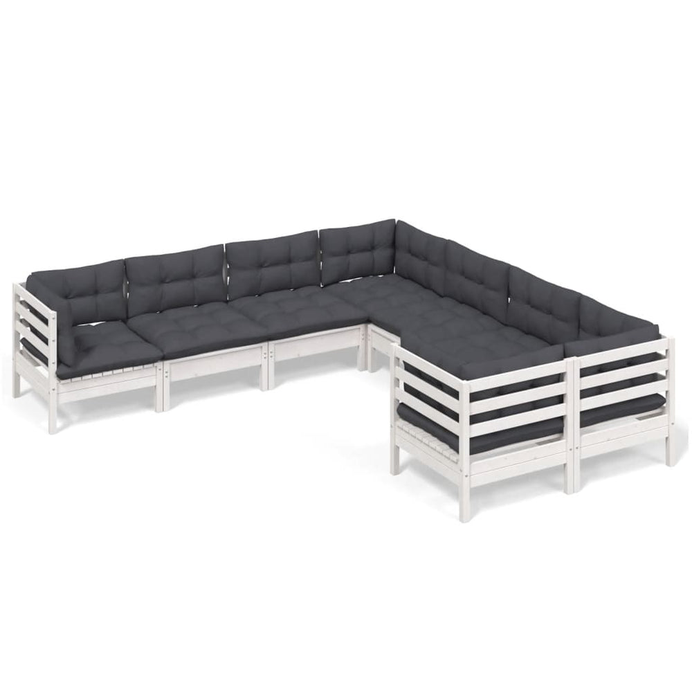 vidaXL Salon de jardin 8 pcs avec coussins Blanc Bois de pin massif
