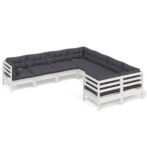 8-tlg. Garten-Lounge-Set mit Kissen Weiß Massivholz Kiefer