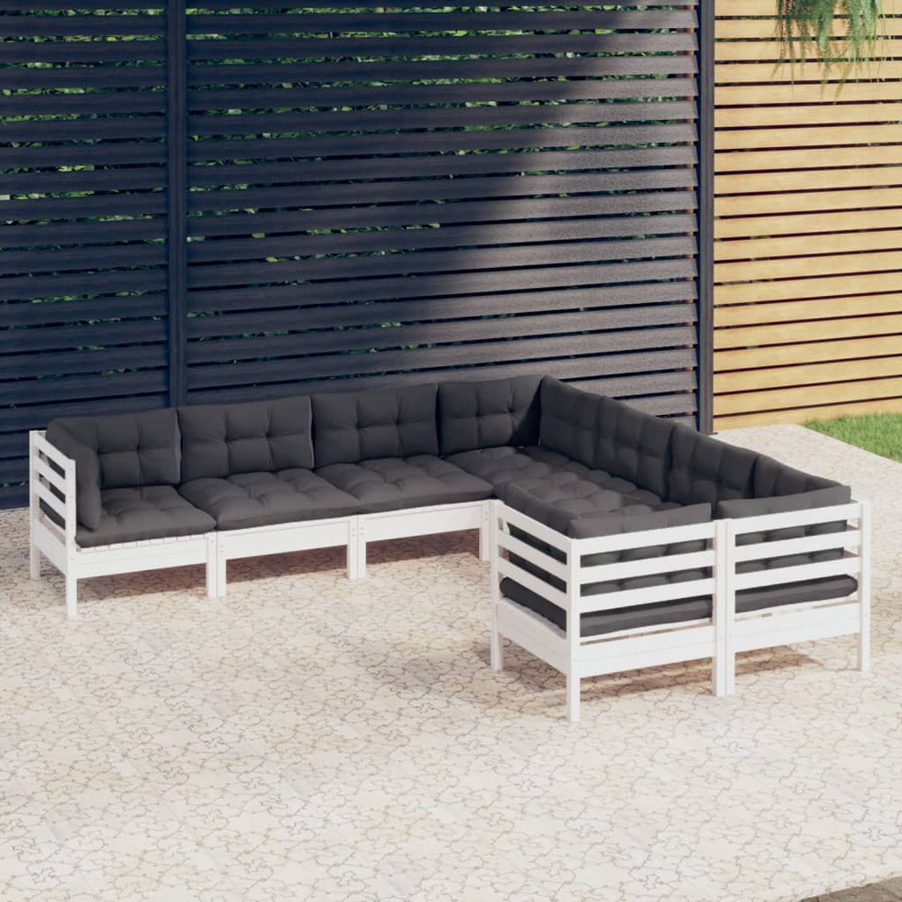vidaXL Salon de jardin 8 pcs avec coussins Blanc Bois de pin massif