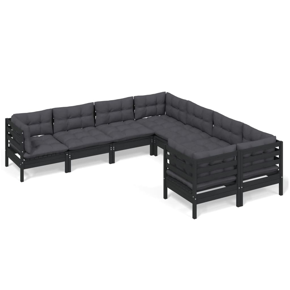 vidaXL Salon de jardin 8 pièces avec coussins Noir Bois de pin massif