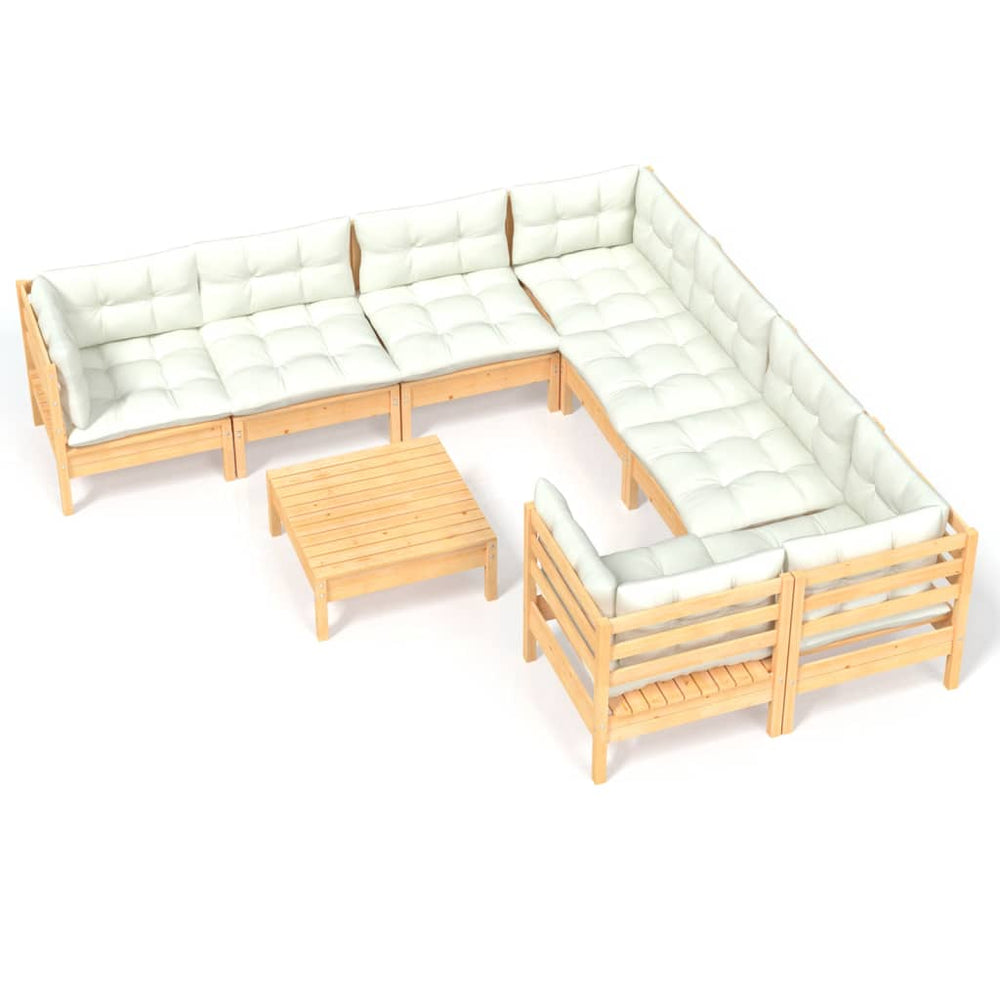 vidaXL Salon de jardin 9 pcs avec coussins crème Bois de pin