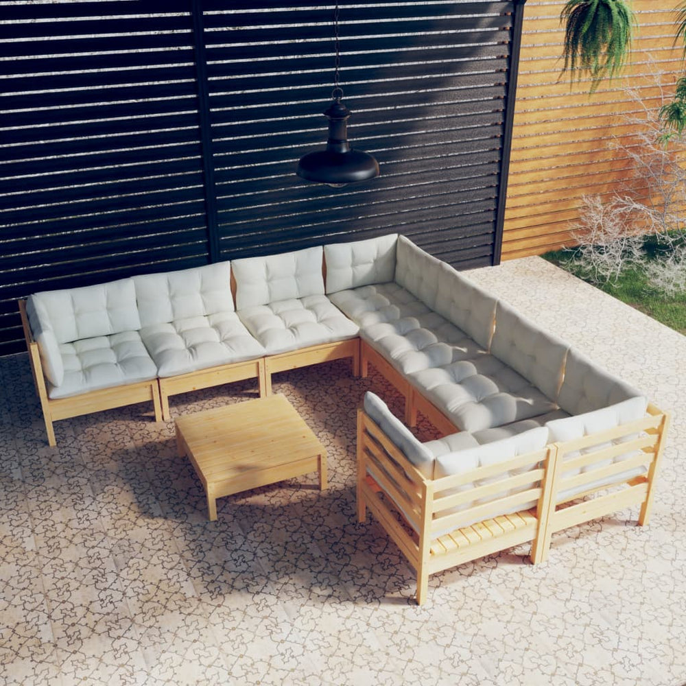 vidaXL Salon de jardin 9 pcs avec coussins crème Bois de pin
