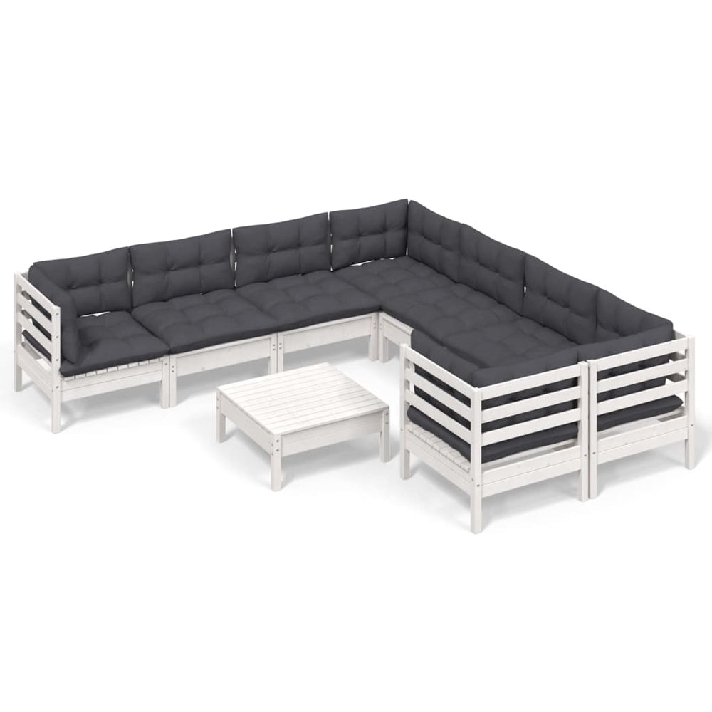 vidaXL Salon de jardin 9 pcs avec coussins Blanc Bois de pin