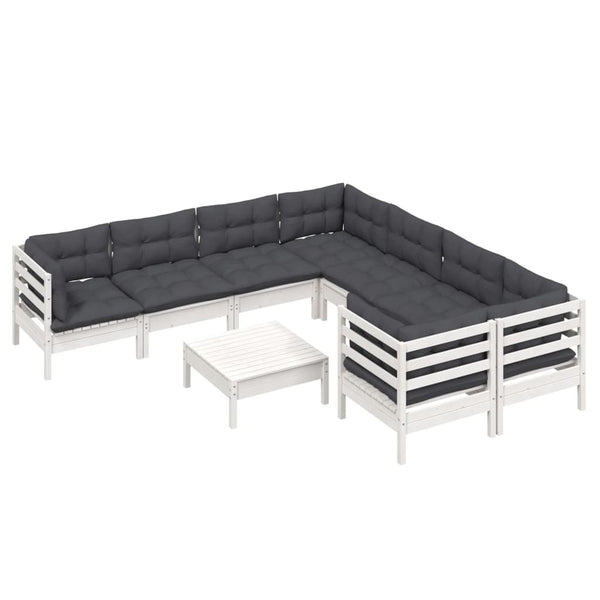 9-tlg. Garten-Lounge-Set mit Kissen Weiß Kiefernholz