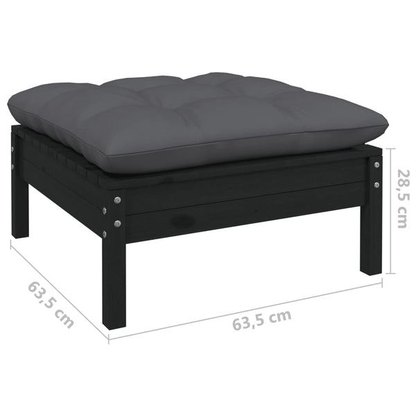 9-tlg. Garten-Lounge-Set mit Kissen Schwarz Kiefernholz