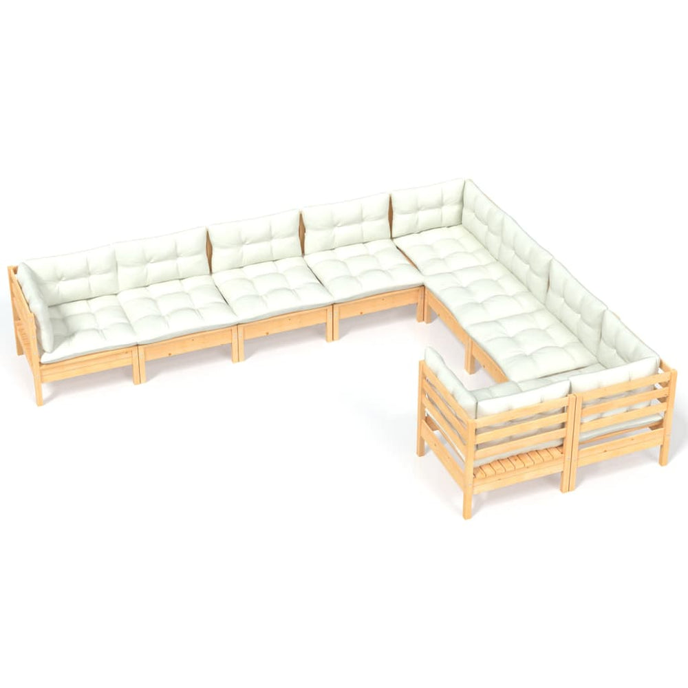 vidaXL Salon de jardin 9 pcs avec coussins crème Bois de pin