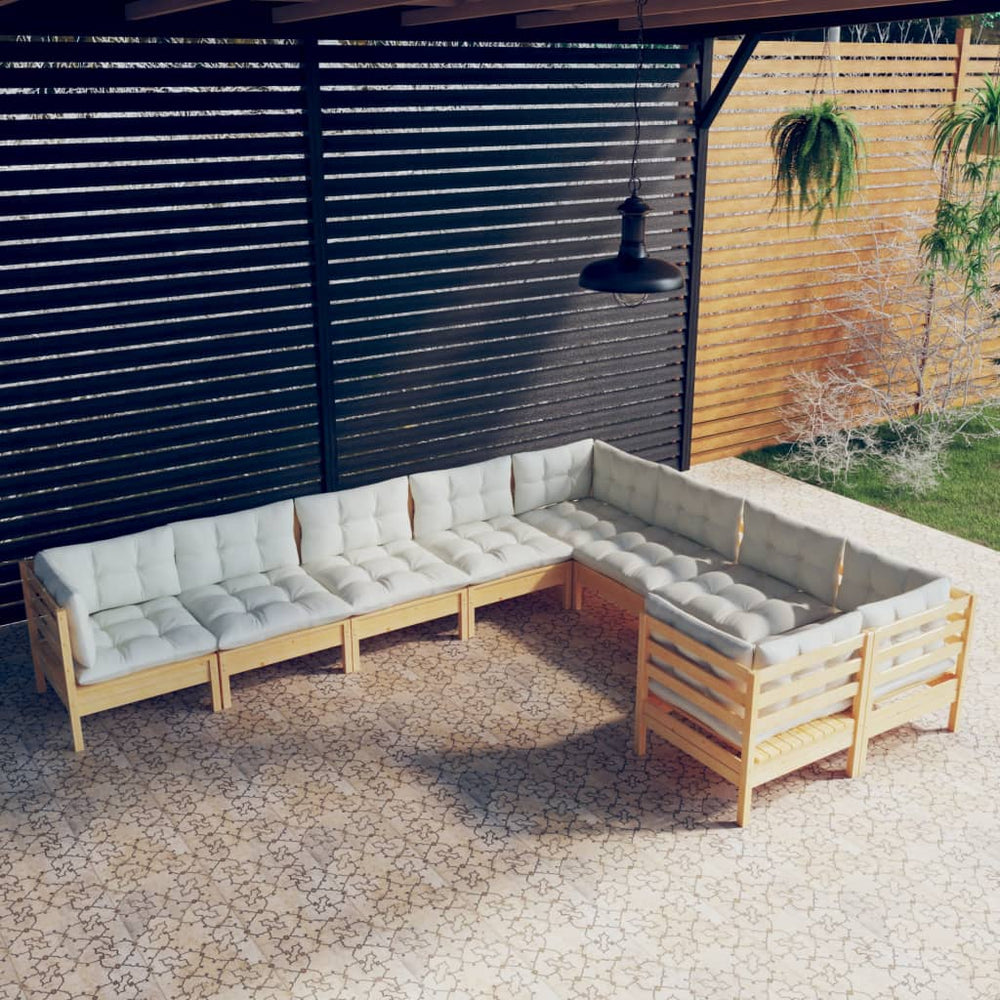 vidaXL Salon de jardin 9 pcs avec coussins crème Bois de pin